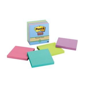 Post It 3 in. x 3 in. Assorted Tropical Colors Recycled Super Sticky Notes,1 Pack of 6 Pads 654 6SST