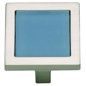 Atlas Homewares Spa Collection 1 3/8 in. Blue Glass And Brushed Nickel Square Cabinet Knob 230 BLU/BRN