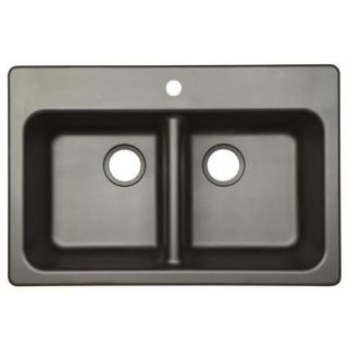 FrankeUSA Dual Mount Composite Granite 33x22x8 1 Hole Double Bowl Kitchen Sink in Onyx FPO3322 1
