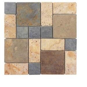 Jeffrey Court Block Medley 12 in. x 12 in. x 8 mm Slate/Travertine Mosaic Wall Tile 99123