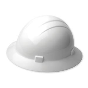 ERB 4 Point Plastic Mega Ratchet Suspension Full Brim High Heat Hard Hat in White 19741