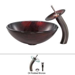 Kraus Saturn Glass Vessel Sink and Waterfall Faucet in Oil Rubbed Bronze C GV 682 12mm 10ORB