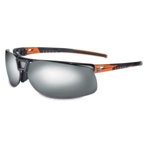 Harley Davidson HD1100 Series Safety Glasses with Silver Mirror Tint Hardcoat Lens and Black/Orange Frame HD1102