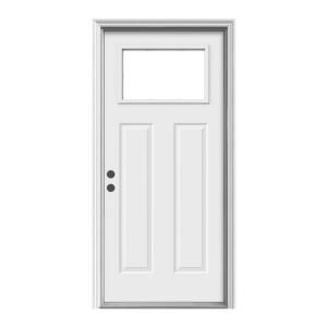 JELD WEN Premium 1 Lite Craftsman Primed White Steel Entry Door with Brickmold N11531