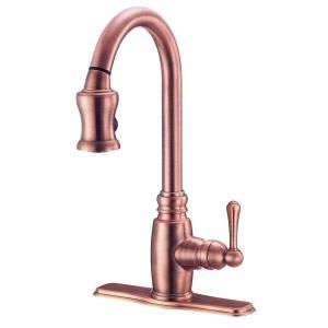 Danze Opulence Single Handle Pull Down Sprayer Kitchen Faucet in Antique Copper D454557AC