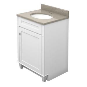KraftMaid 24 in. Vanity in Dove White with Natural Quartz Vanity Top in Olive Ovation and White Sink VS2421RS3.MEO.7131SN