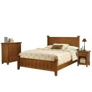 Home Styles Arts and Crafts Cottage Oak Queen Bed with 2 Nighstands and Chest 5180 5020