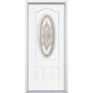 Masonite New Haven Three Quarter Oval Lite Primed Steel Entry Door with Brickmold 14520