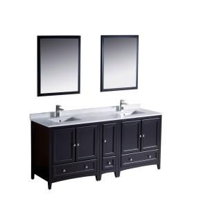 Fresca Oxford 72 in. Double Vanity in Espresso with Ceramic Vanity Top in White and Mirror with Side Cabinet FVN20 301230ES