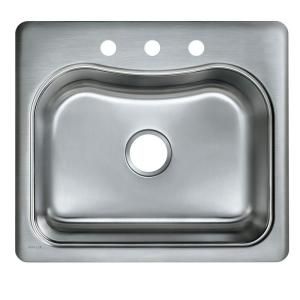 KOHLER Staccato Self Rimming Stainless Steel 25x22x8.125 3 Hole Kitchen Sink K 3362 3 NA