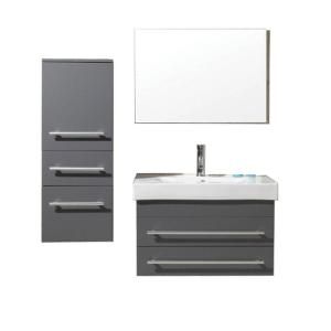 Virtu USA Antonio 29 in. Single Basin Vanity in Grey with Ceramic Vanity Top in White and Mirror UM 3081 C GR