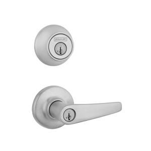 Stanley Delta Satin Chrome Entry Lever and Single Cylinder Deadbolt Combo Pack Featuring SmartKey 290DL 626 SMT CP