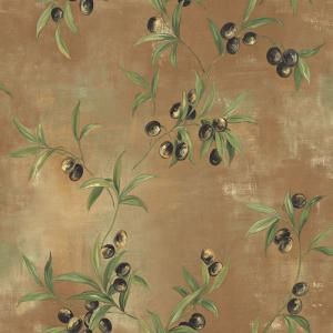 The Wallpaper Company 56 sq. ft. Black and Brown Earth Tone Textured with Olive Branches Wallpaper WC1282336