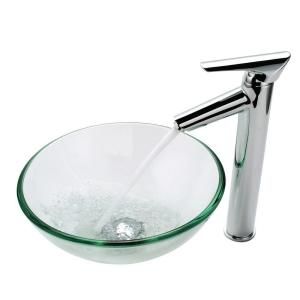 KRAUS Vessel Sink in Clear Glass with Decus Faucet in Chrome C GV 101 14 12mm 1800CH