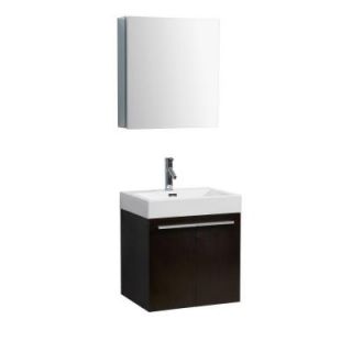 Virtu USA Finley 23 3/16 in. Single Basin Vanity in Wenge with Poly Marble Vanity Top in White and Medicine Cabinet Mirror JS 50124 WG
