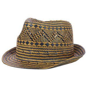 LIDS Private Label PL Brown and Navy Patterned Straw Fedora