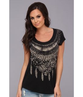 Lucky Brand Feather Necklace Tee Womens T Shirt (Black)