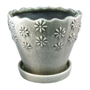 Lees Pottery 9 in. Embossed Floral Ceramic Planter LJ01038 8