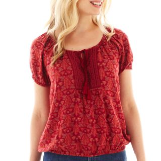 St. Johns Bay Short Sleeve Lace Peasant Top   Petite, Lady Bug