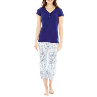 LIZ CLAIBORNE Short Sleeve Shirt and Capri Pajama Set   Plus, Blue, Womens