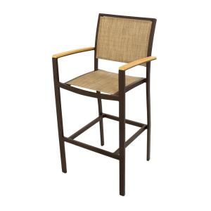 POLYWOOD Bayline Patio Bar Arm Chair in Textured Bronze/Plastique/Burlap Sling A292 16NT912