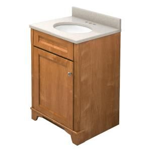KraftMaid 24 in. Vanity in Praline with Natural Quartz Vanity Top in Natural Almond and White Sink DISCONTINUED VS2421LS9.AQU.3015SN
