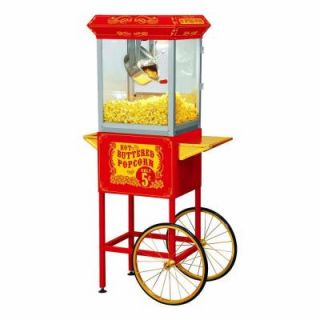 Funtime Full Size Carnival Style 8 oz. Hot Oil Popcorn Machine with Cart in Red and Gold FT860CR