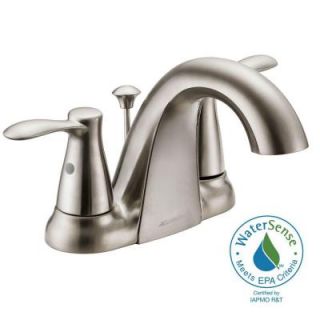 Glacier Bay Gable 4 in. Centerset 2 Handle Mid Arc Lavatory Faucet with Pop up Assembly in Brushed Nickel Finish F51A1074BNV