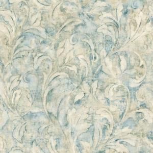 The Wallpaper Company 56 sq. ft. Blue and Beige Foliage Scroll Wallpaper WC1282918