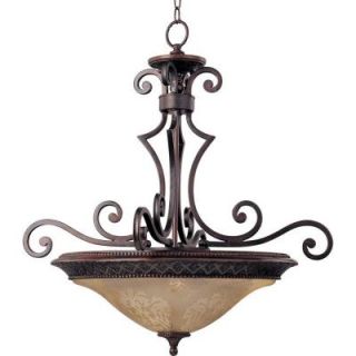 Illumine 3 Light 30 in. Oil Rubbed Bronze Invert Bowl Pendant with Screen Amber Glass Shade HD MA40387397