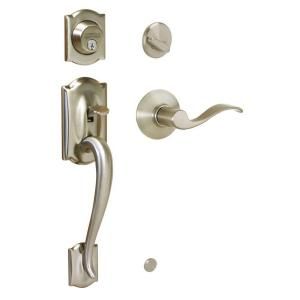 Schlage Camelot Single Cylinder Satin Nickel Handleset with Accent Interior Lever F360 V CAM 619 ACC