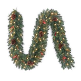 Martha Stewart Living 9 ft. Pre Lit Hawkins Garland with Clear Lights, Berries, and Pinecones CET G 233/100C1