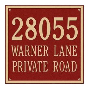 Whitehall Products Square Red/Gold Estate Wall Three Line Address Plaque 2118RG