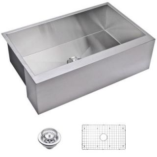 Water Creation Apron Front Zero Radius Stainless Steel 33x21x10 0 Hole Single Bowl Kitchen Sink with Strainer and Grid in Satin Finish SSSG U 3321A