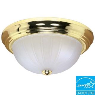 Glomar 3 Light Polished Brass Fluorescent 15 In. Flush Mount Frosted Melon Glass (3) 13W CFL Bulbs Included HD 442