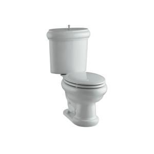 KOHLER Revival Two Piece Elongated Toilet with Seat, Vibrant Polished Nickel Flush Actuator and Trim in Ice Grey DISCONTINUED K 3555 SN 95