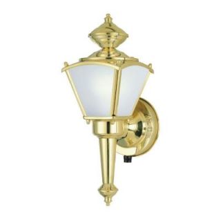 Westinghouse 1 Light Polished Solid Brass Exterior Wall Lantern with Dusk to Dawn Sensor and Frosted Glass Panels 6450600