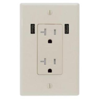 U Socket 20 Amp Decor Tamper Resistant Duplex Wall Outlet with Built In (2) 3.3 Amp USB Charging Ports   Light Almond ace 8412