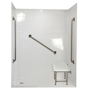 Ella Standard Plus 36 37 in. x 60 in. x 78 in. Barrier Free Roll In Shower Kit in White with Left Drain 6036 BF 5P 1.0 L WH SP36
