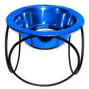 Platinum Pets 8 Cup Wrought Iron Olympic Single Feeder with Extra Wide Rimmed Bowl in Blue OSDS64BLU