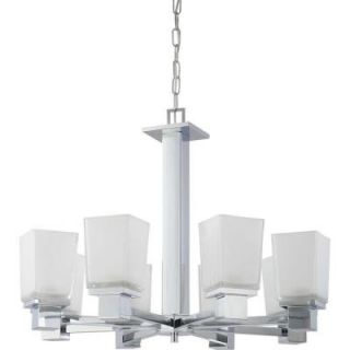 Glomar 8 Light Polished Chrome Chandelier with Sandstone Etched Glass Shade HD 4008
