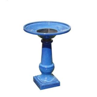 Smart Solar Athena Glazed Blue Ceramic Solar on Demand Birdbath Fountain 25372RM1