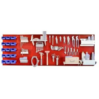 Wall Control 8 ft. Metal Pegboard Master Workbench Kit with Red Toolboard and White Accessories 30WRK800RW