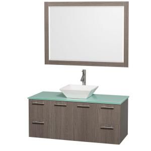 Wyndham Collection Amare 48 in. Vanity in Grey Oak with Glass Vanity Top in Aqua and White Porcelain Sink WCR410048GOGRD28WH