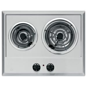 GE 21 in. Coil Electric Cooktop in Stainless Steel with 2 Elements JP201CBSS