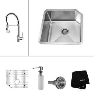 KRAUS Undermount 23 in. x 18 3/4 in. Single Bowl Kitchen Sink, Pull Out Sprayer Kitchen Faucet in Chrome DISCONTINUED KHU121 23 KPF1612 KSD30CH