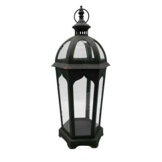 11.5 in. W x 25.5 in. H Pentagon Battery Powered Glass Candle Lantern with Classic Iron Frame YCLB5982 1114A