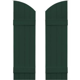 Builders Edge 14 in. x 45 in. Board N Batten Shutters Pair, Four Boards Joined with Arch Top #122 Midnight Green 090140045122