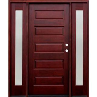 Pacific Entries Contemporary 5 Panel Stained Mahogany Wood Entry Door with 14 in. Reed Sidelites M55ML413RD