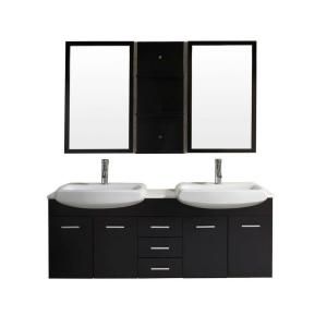Virtu USA Ophelia 59 in. Double Basin Vanity in Espresso with Stone Vanity Top in White and Mirror with Shelves UM 3059 S ES